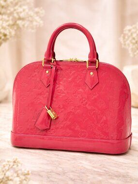 Authentic Louis Vuitton Alma PM Rose Vernis Patent Leather Satchel LV Handbag